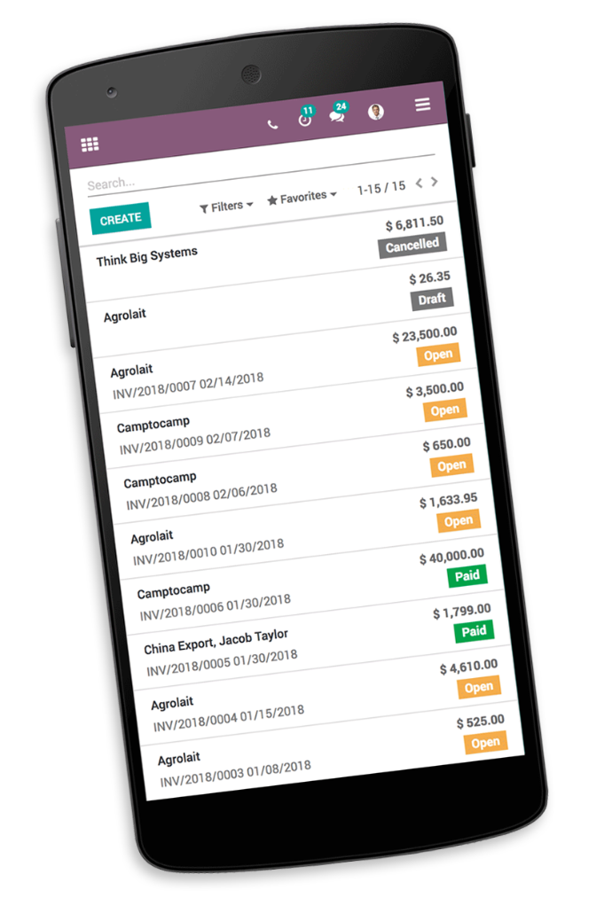 comptabilité odoo interface smartphone