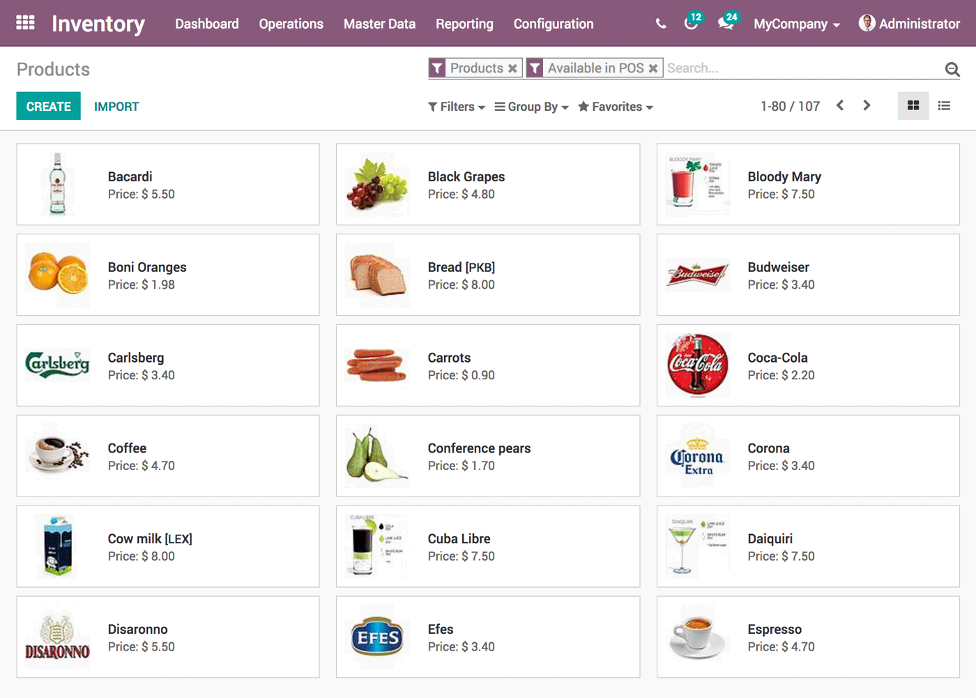 Ecran de produits Odoo Ecran de produits Odoo
